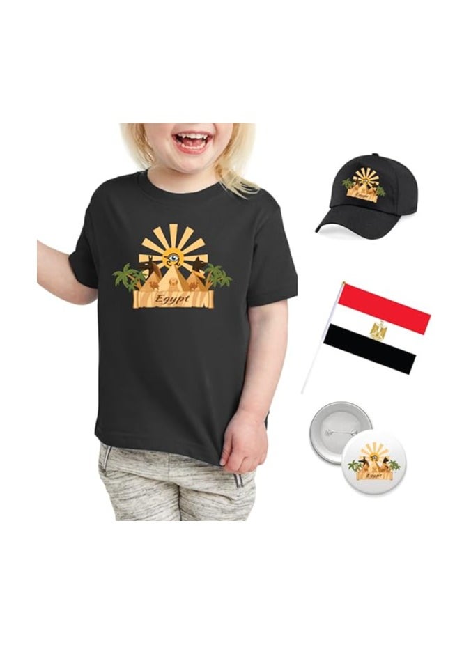 Egypt National Day Set For Girls-Includes Girl's T-Shirt,Cap,Badge And Flag-Perfect Outfit Set To Celebrate Egypt National Day With Combo Pack In Style