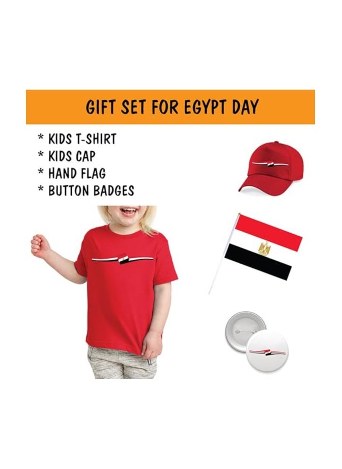 Egypt National Day Set For Girls-Includes Girl's T-Shirt,Cap,Badge And Flag-Perfect Outfit Set To Celebrate Egypt National Day With Combo Pack In Style