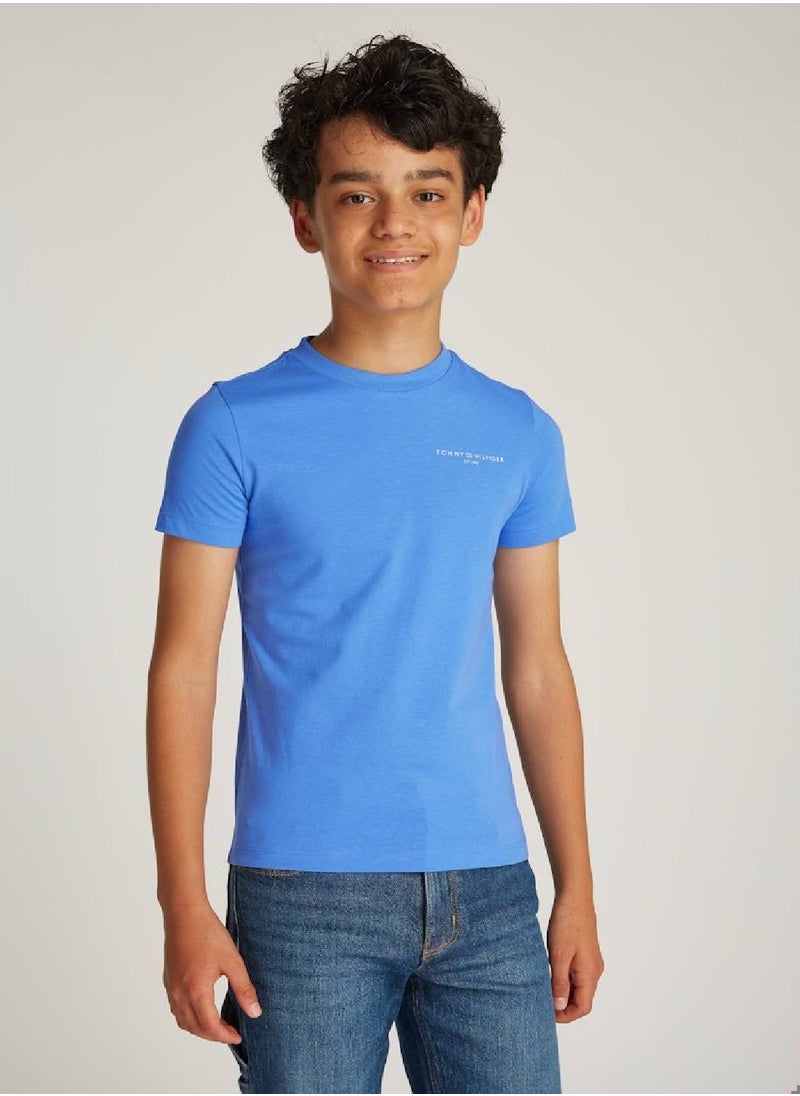 Kids' Logo Crewneck T-Shirt - Cotton, Blue