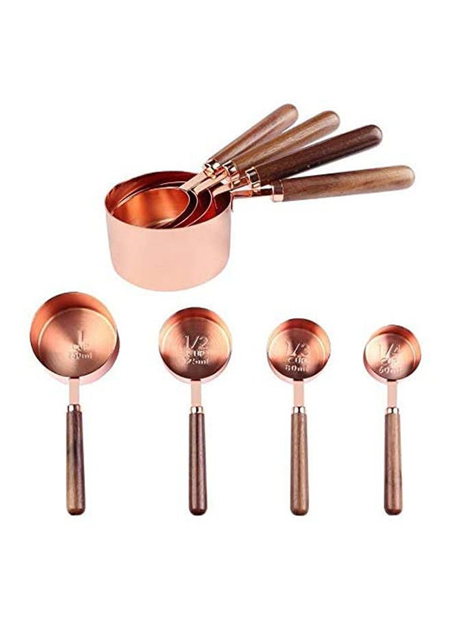 4Pcs/Set Measuring Spoons Cups Stainless Steel Scales Coffee Tea Scoops Kitchen Baking Cooking Tools With Wooden Handle Gold