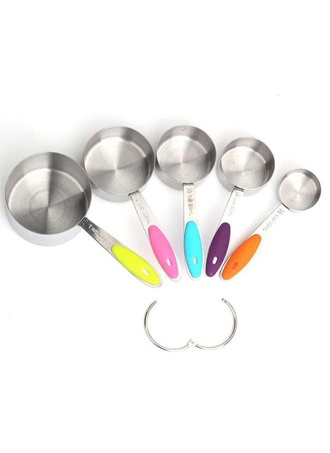 10-Piece Measuring Cup Set Silver/Pink/Blue，Nesting Metal Measuring Cups Set with Soft Touch Silicone Handles for Dry and Liquid Ingredients, Cooking & Baking