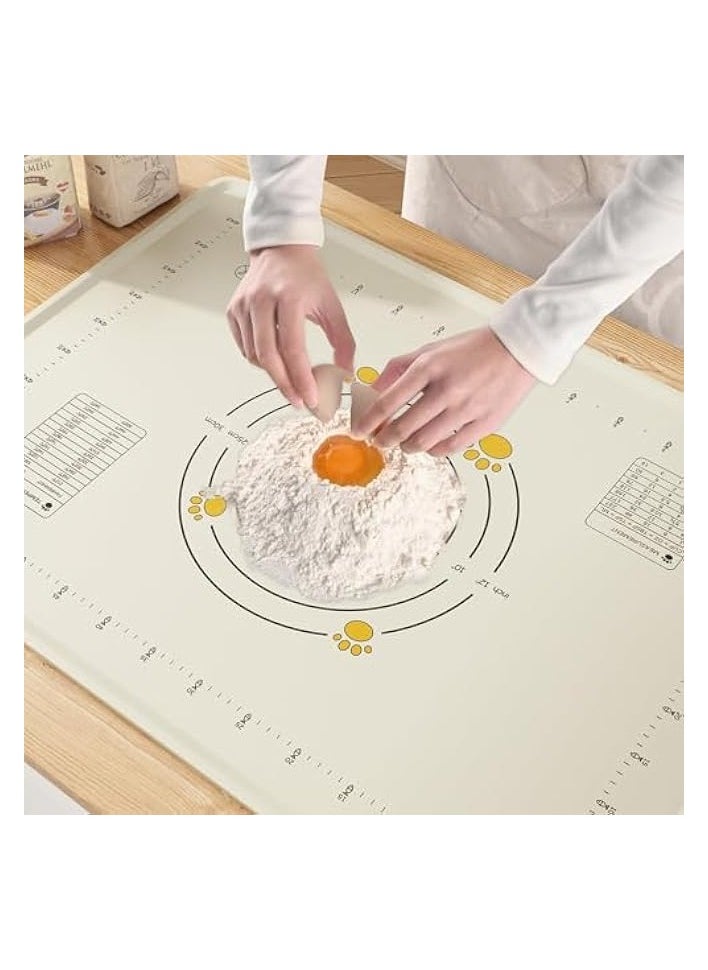 Silicone Pastry Baking Mat with Measurements-2 Pack, 20 x 16 and 20 x 27.5 Inch Rolling Mat for Dough with Edge Heightening, Thick Kneading Mat with Dough Cutter, Pastry Brush & Rolling Pins