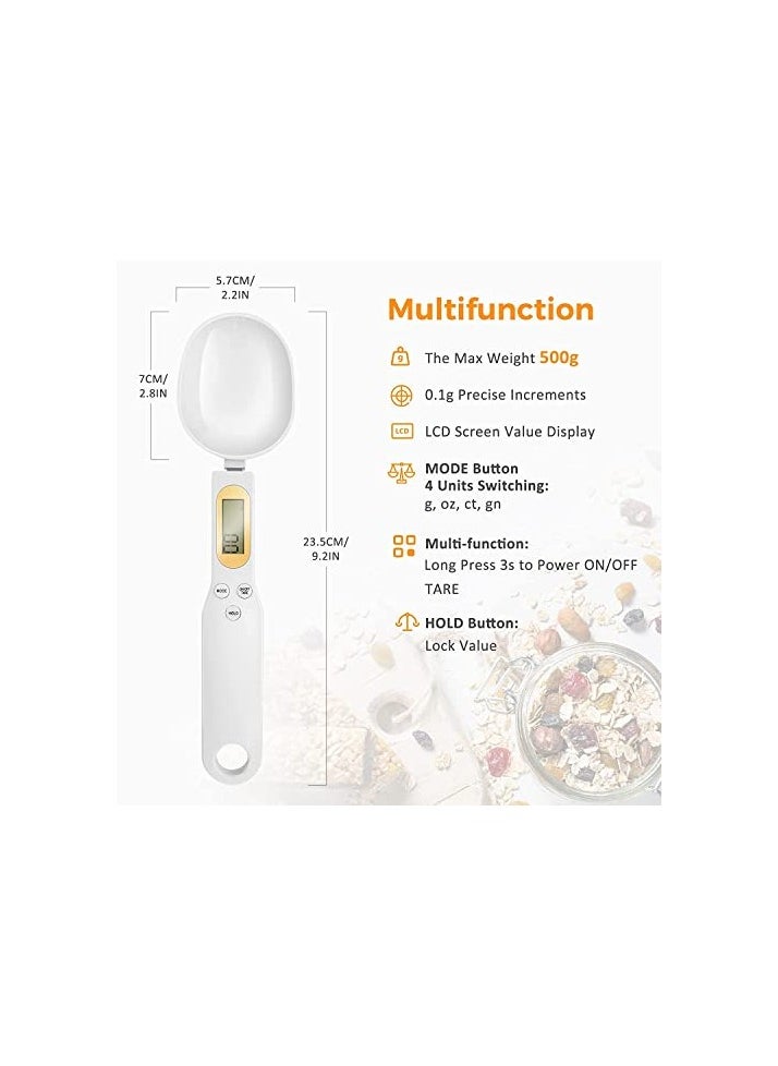 Digital Food Spoon Scale, 500g/0.1g Electronic Kitchen Measuring Spoon Scale, Hi-Def LCD Semen Display, Accurately Precise Digital Kitchen Gram Scale