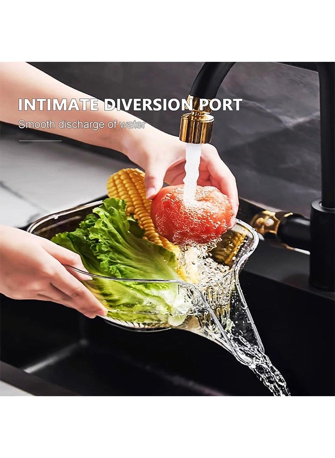 2PCS Multi-functional Drain Basket, New Drainage Basket Funnel, Kitchen Sink Drain Strainer Basket Drain Rack, Drainer Food Basket with Spout for Vegetables Fruits Pasta