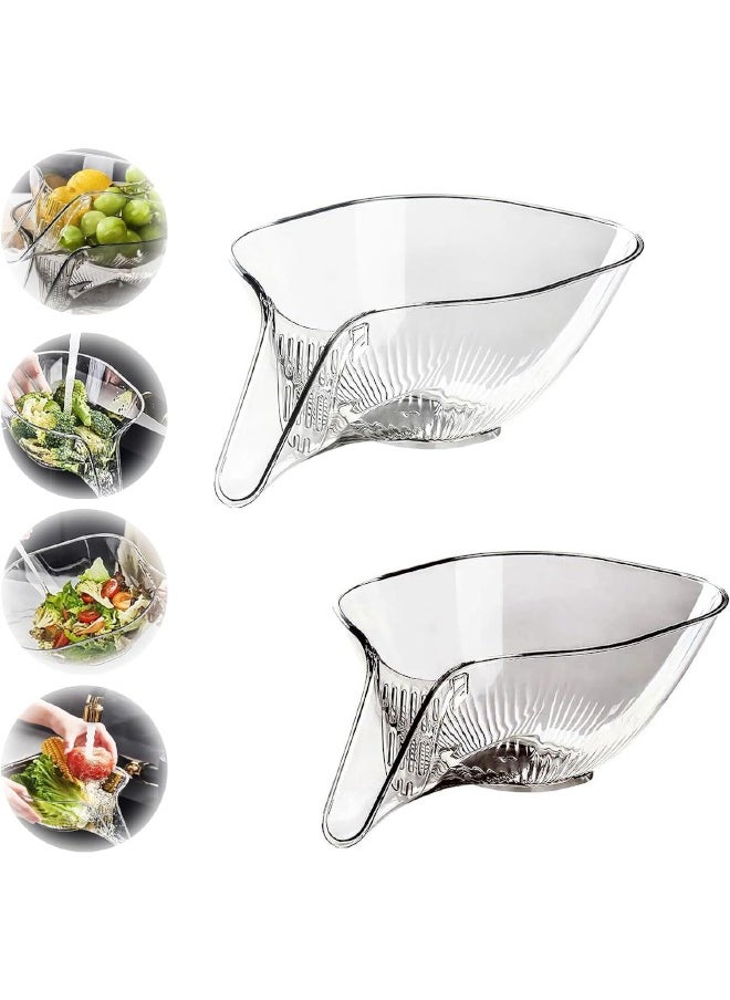 2PCS Multi-functional Drain Basket, New Drainage Basket Funnel, Kitchen Sink Drain Strainer Basket Drain Rack, Drainer Food Basket with Spout for Vegetables Fruits Pasta