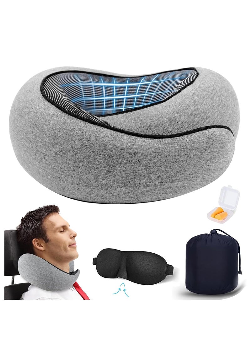 Yoawllty Travel Pillow, Full Neck Surround Pillow,Wander Plush Travel Neck Pillow with Eye Masks, Earplugs, Memory Foam Travel Pillow, Neck Pillow for Airplanes, Car, Travel Essentials (Grey)