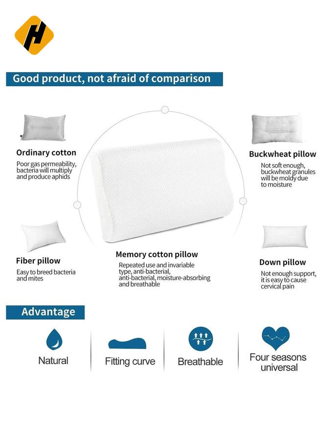 Cervical Orthopedic Memory Foam Pillow Standard Size Neck & Back Support Pillow for Sleeping with Removable Zipper Cover (23” L x 13.8” W x 4” H | Color: White | 2pcs Set