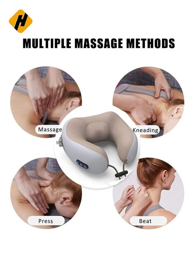 Rechargeable U Shaped Cervical Massage Pillow Neck Massager Vibration Neck Massage Pillow, Multifunctional Shoulder and Neck Electric Massager for Relax Muscles