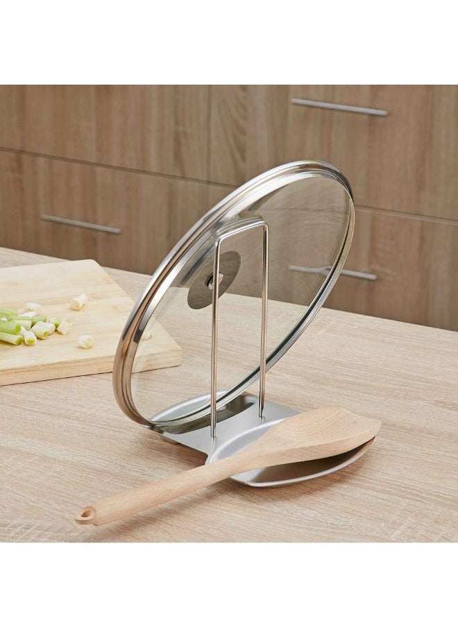 Counter Top Stainless Steel Spoon And Lid Holder Silver