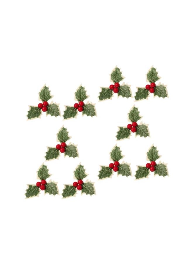 10pcs Christmas Applique Patches Holly Leaves Embroidery Patches Iron On Badges Sew-on Patches Clothes Embellishments for Sewing DIY Craft Christmas Decor