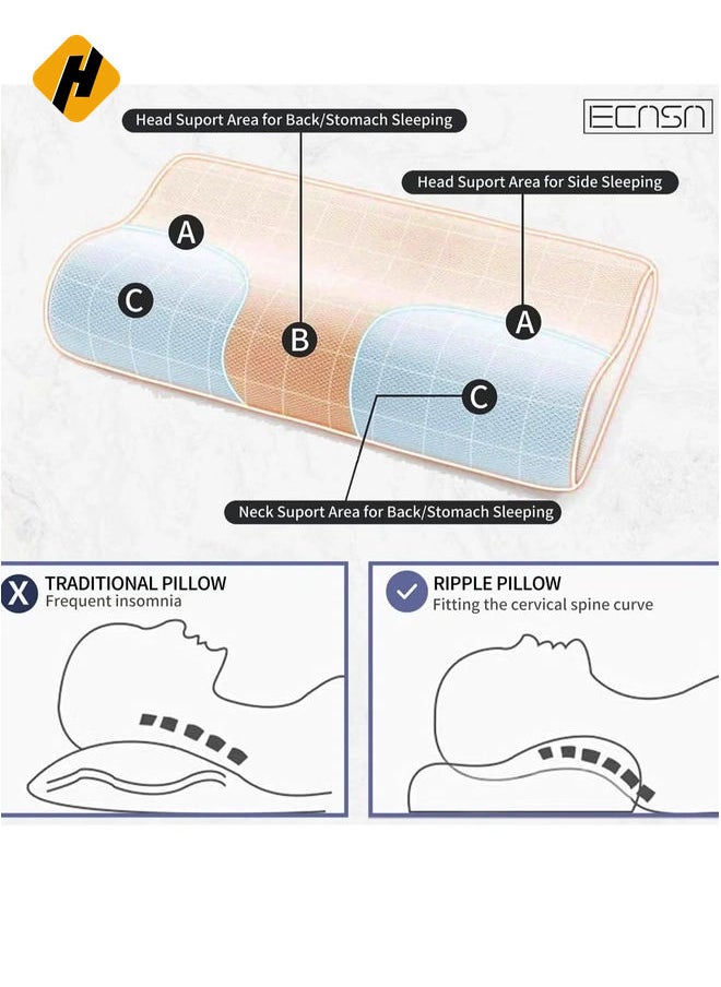 Memory Foam Neck Pillow, Contour Memory Foam Side and Back Sleepers Bed Pillow- Sleeping Pillows for Adults