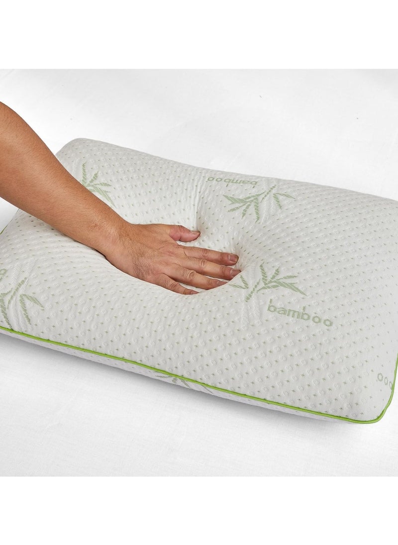 Set Of 2-Bamboo Memory Foam Pillow With Removable Bamboo Rayon Cover - Hypoallergenic & Breathable- 60x40x13cm