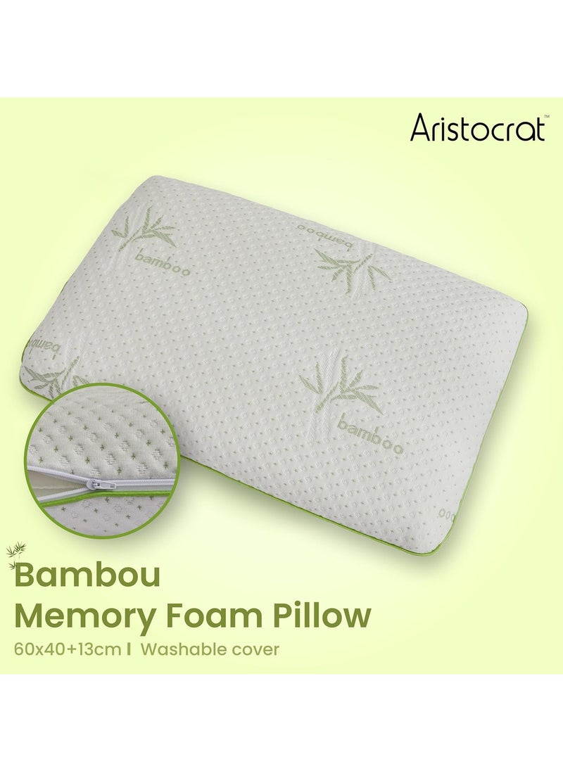 Set Of 2-Bamboo Memory Foam Pillow With Removable Bamboo Rayon Cover - Hypoallergenic & Breathable- 60x40x13cm