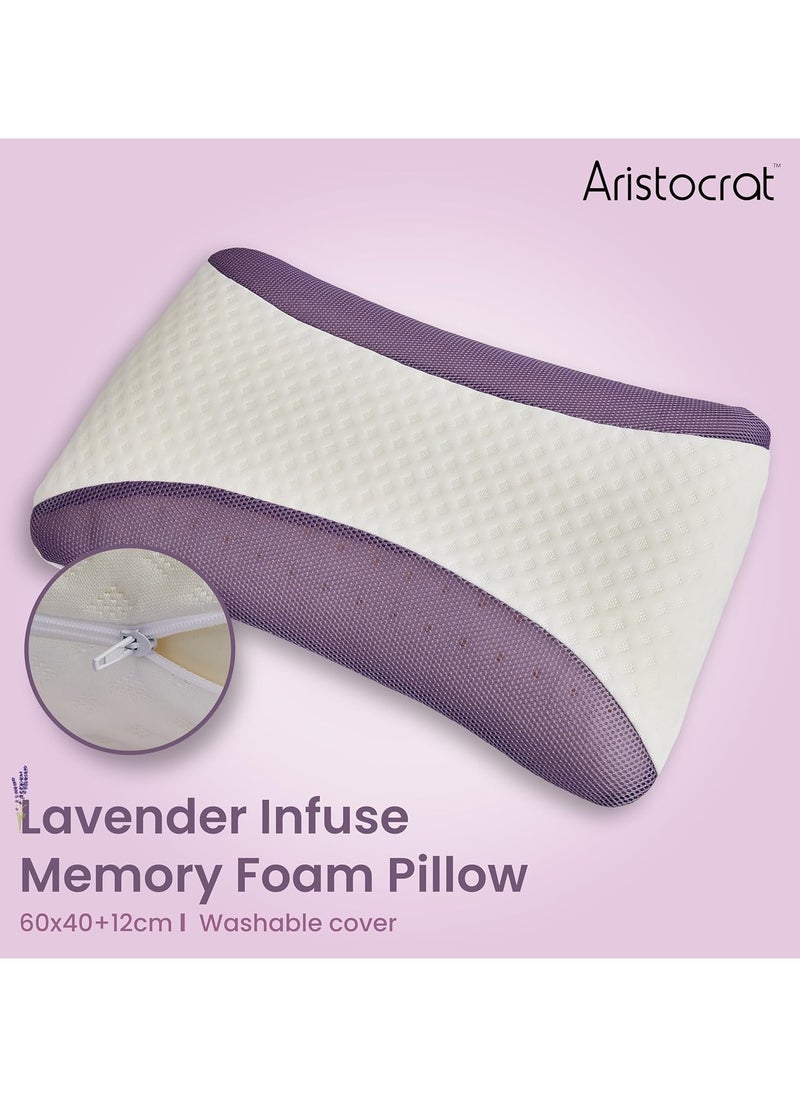 Lavender Infused Memory Foam Pillow With Removable Cover - Hypoallergenic & Breathabler - 60x40x12cm