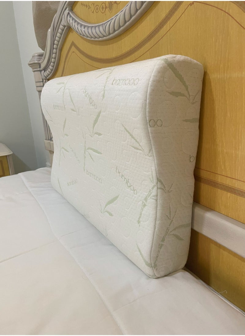 Bamboo Contour Memory Foam Pillow With Removable Cover - Hypoallergenic & Breathable- 60x40x12cm