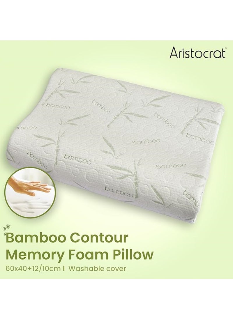 Bamboo Contour Memory Foam Pillow With Removable Cover - Hypoallergenic & Breathable- 60x40x12cm