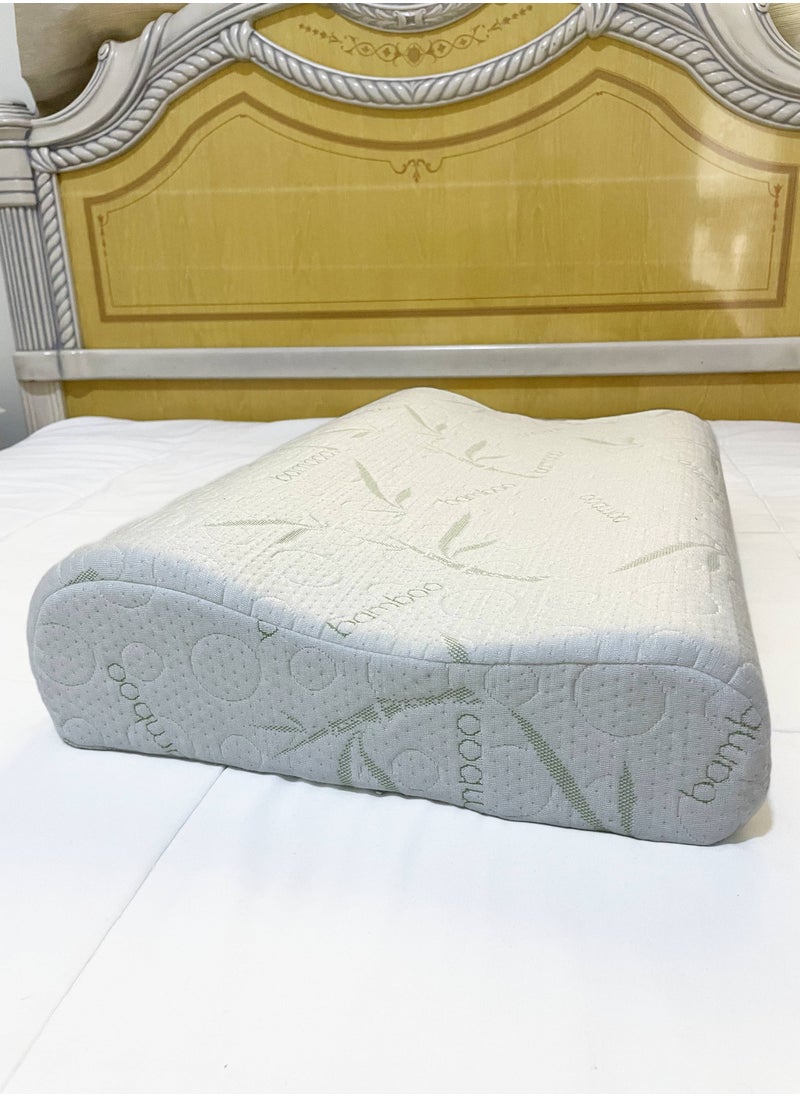 Bamboo Contour Memory Foam Pillow With Removable Cover - Hypoallergenic & Breathable- 60x40x12cm