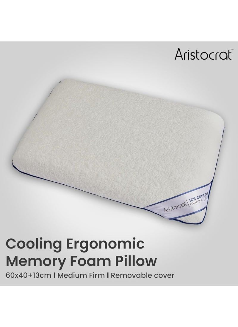 Cooling Ergonomic Memory Foam Pillow With Cooling Technology and Removable Cover - 60x40x13 cm