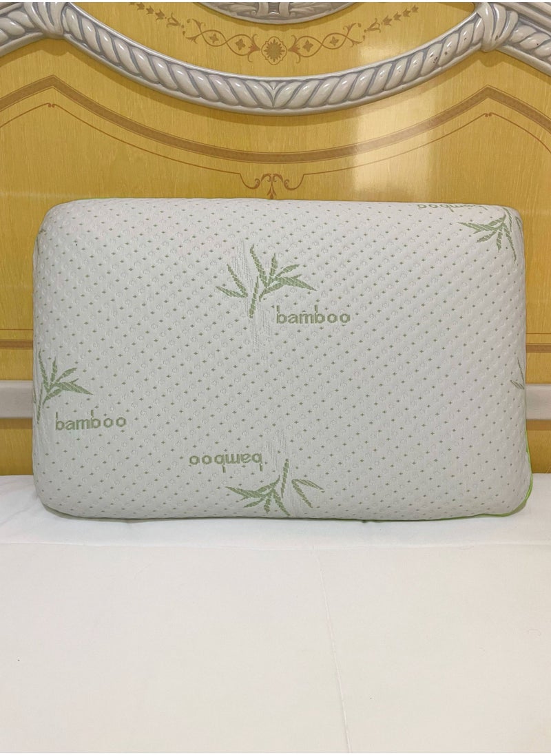 Bamboo Memory Foam Pillow With Removable Bamboo Rayon Cover - Hypoallergenic & Breathable- 60x40x13cm