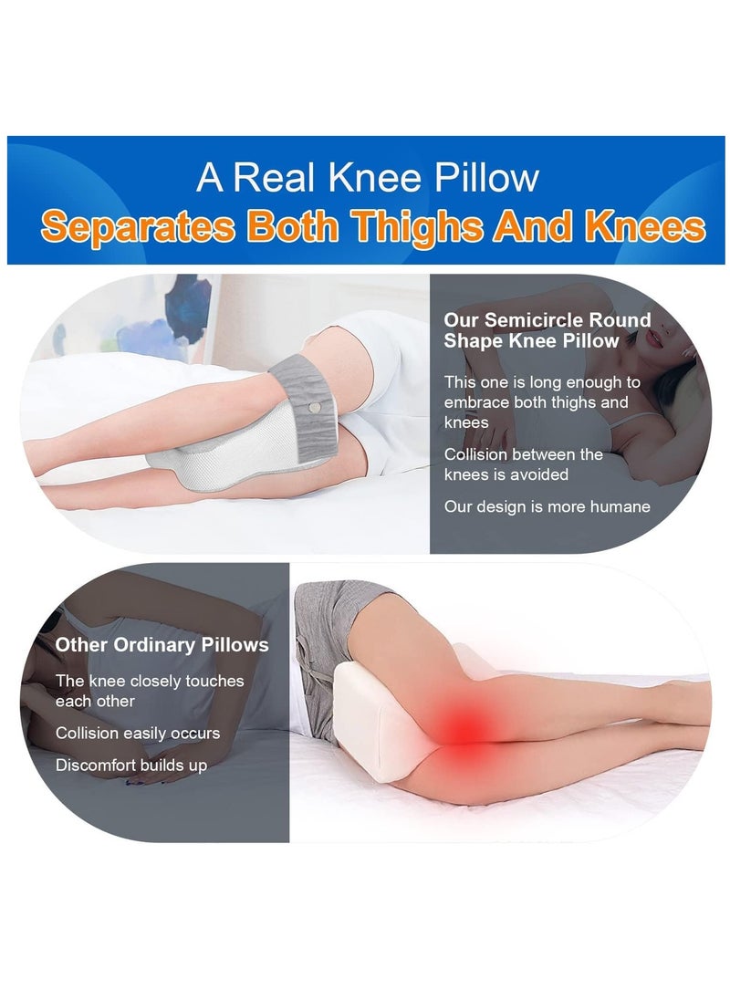 Portable Ergonomic Semicircle Round Shape Knee Pillow, Leg Pillows for Side Sleepers Separates the Knees for Promote Sleeping with Fixed Straps (L Size）