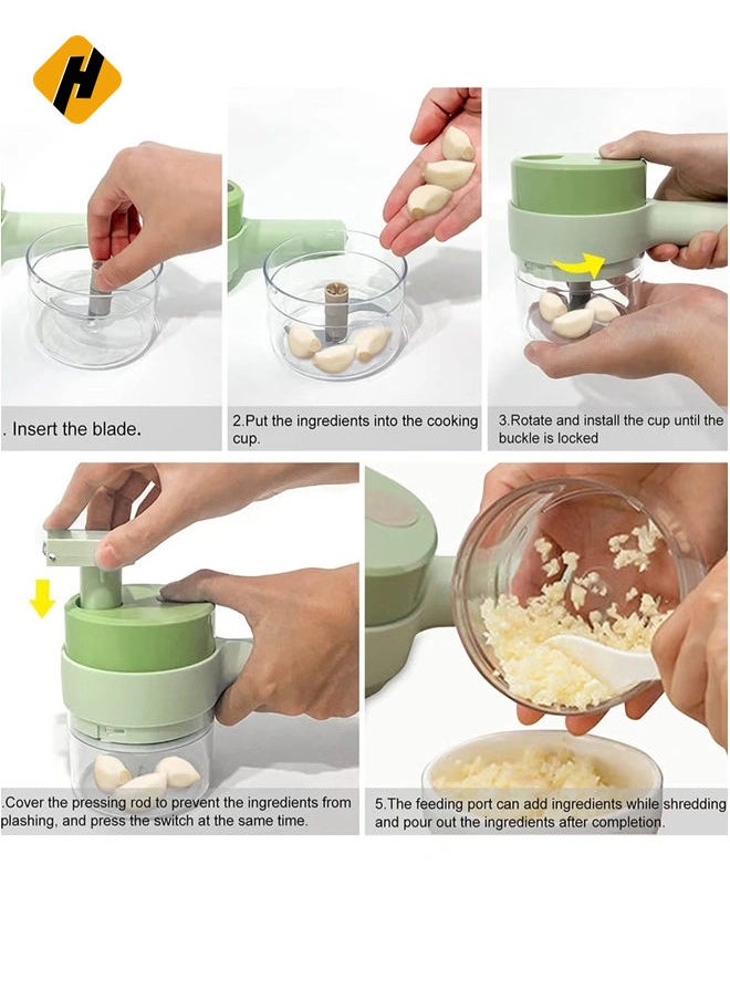 4 in 1 Handheld Electric Vegetable Cutter Set, Portable Mini Wireless Food Processor with Brush, Gatling Vegetable Cutter Electric Garlic Chopper for Garlic Pepper Chili Onion Celery Ginger Meat
