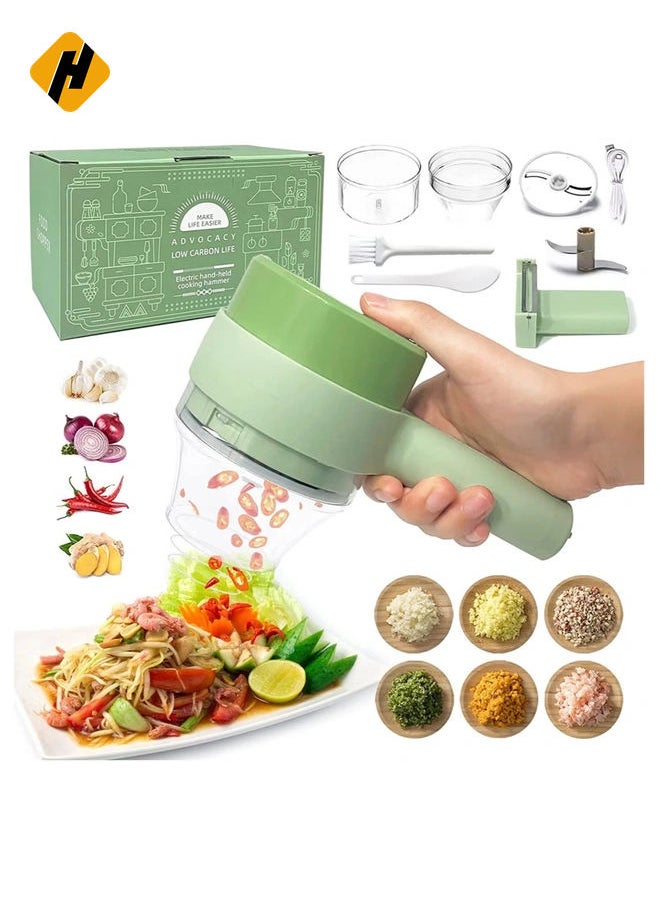 4 in 1 Handheld Electric Vegetable Cutter Set, Portable Mini Wireless Food Processor with Brush, Gatling Vegetable Cutter Electric Garlic Chopper for Garlic Pepper Chili Onion Celery Ginger Meat