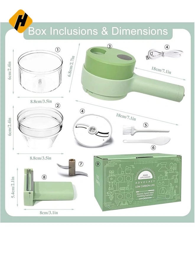 4 in 1 Handheld Electric Vegetable Cutter Set, Portable Mini Wireless Food Processor with Brush, Gatling Vegetable Cutter Electric Garlic Chopper for Garlic Pepper Chili Onion Celery Ginger Meat