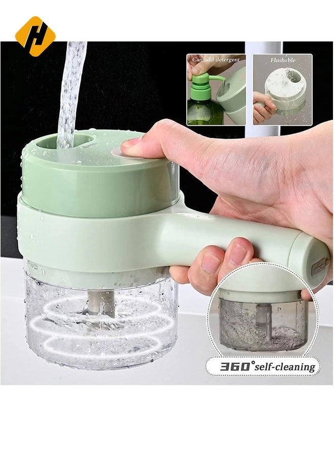 4 in 1 Handheld Electric Vegetable Cutter Set, Portable Mini Wireless Food Processor with Brush, Gatling Vegetable Cutter Electric Garlic Chopper for Garlic Pepper Chili Onion Celery Ginger Meat