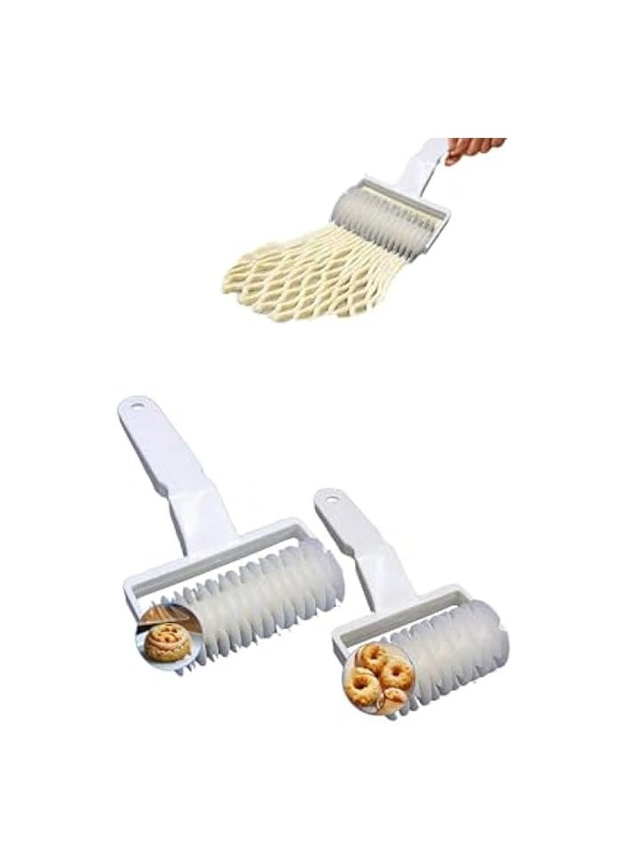 Lattice Pastry Cutter Set - 2 Pack Roller Cookie Cutters for Baking & Decorating - Plastic Dough Cutter Tool for Pies, Pizzas, and Crafts 2 Sizes Included