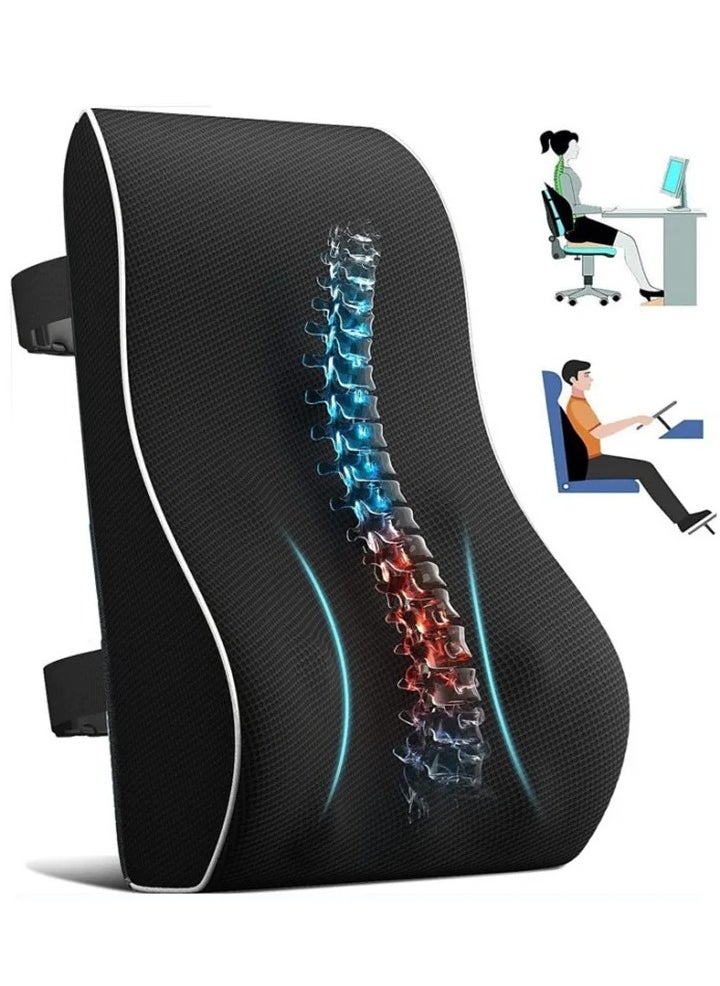 Lumbar Support Pillow for Office Chair Back Support Pillow for Car, Computer, Gaming Chair, Recliner Memory Foam Back Cushion for Back Pain Relief Improve Posture, Mesh Cover Double Adjustable Straps