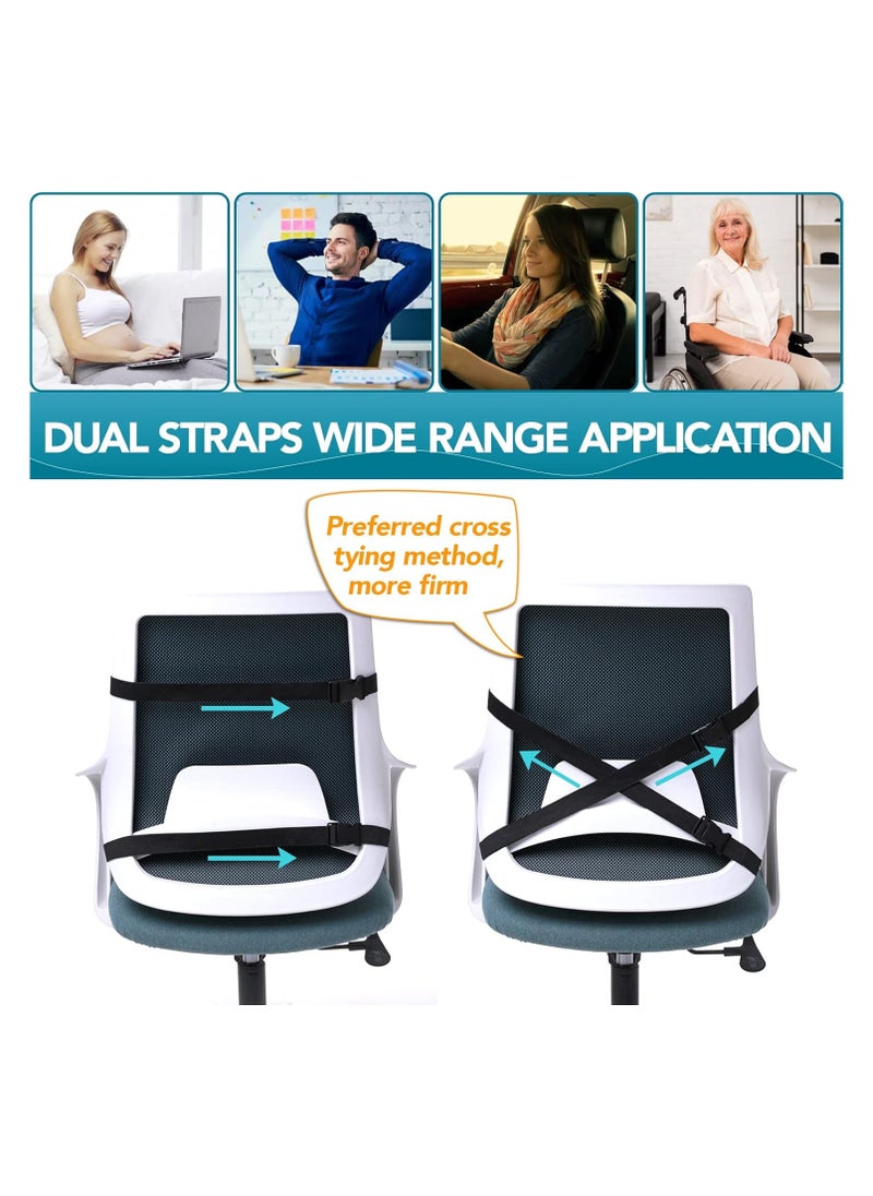 Lumbar Support Pillow for Office Chair Memory Foam Back Cushion for Back Pain Relief Improve Posture Large Back Pillow for Car, Computer Chair, Recliner Breathable Mesh Cover Double Adjustable Straps