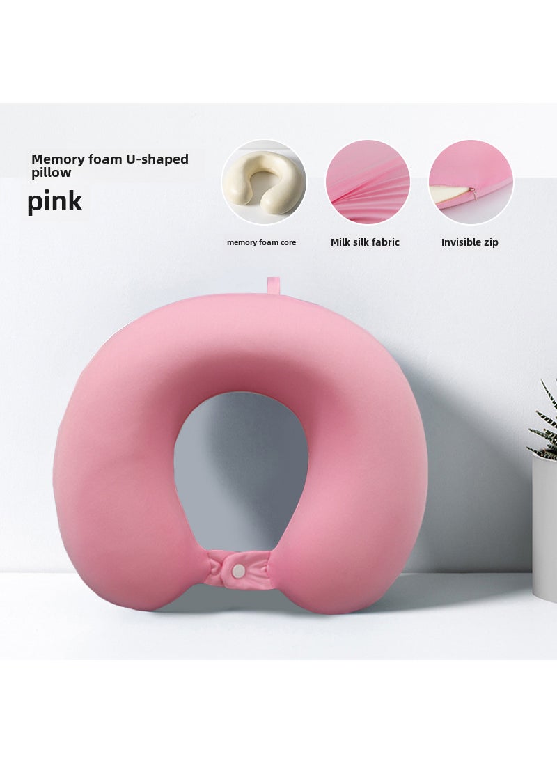 Modal Ice Silk U-Shaped Memory Foam Travel Pillow Milk Silk Pink U-shaped Pillow