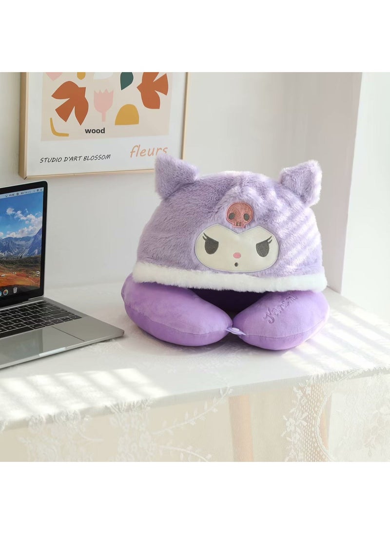 1 x 5 pcs Cute Hooded Neck Pillow for Travel and Office Purple coolomi