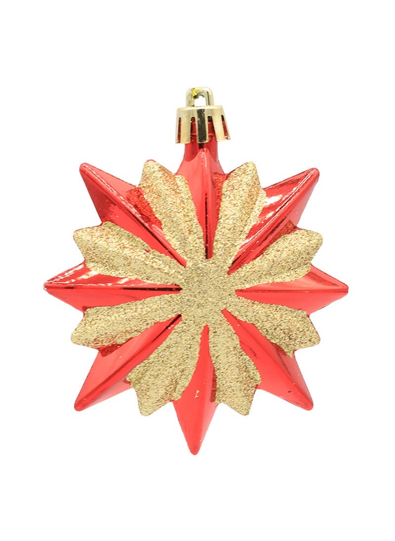 Cross-border new wholesale 16-corner star pendant Christmas tree pendant electroplating painted decorative props a box of 4 Pack Red