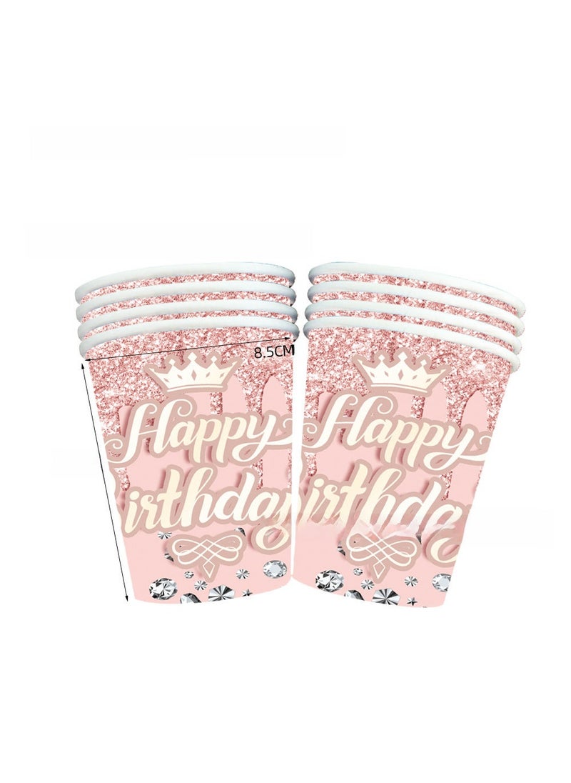 Pink Lotus Rose Gold Diamond Party Tableware Set Paper Cup 10p-Pink Diamond Birthday