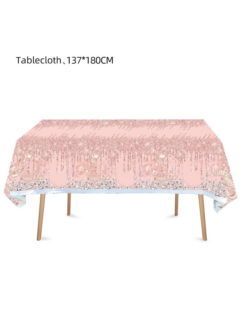 Pink Lotus Rose Gold Diamond Party Tableware Set Tablecloth 1p-Pink Diamond Birthday