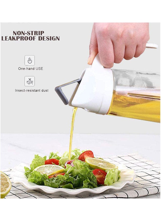 2-Piece Olive Oil Dispenser Bottle With Automatic Cap And Stopper Clear/White 21.5x8.5cm