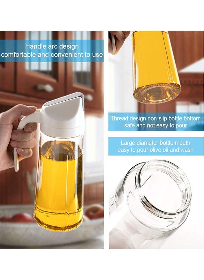 2-Piece Olive Oil Dispenser Bottle With Automatic Cap And Stopper Clear/White 21.5x8.5cm