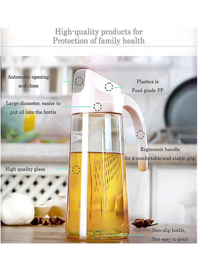 2-Piece Olive Oil Dispenser Bottle With Automatic Cap And Stopper Clear/White 21.5x8.5cm