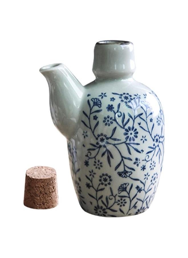 Ceramics Soy Sauce Dispenser with Cork Stopper Vintage Japanese Style Olive Oil Bottle Vinegar Cruet Liquid Condiment Pot for Kitchen Cooking
