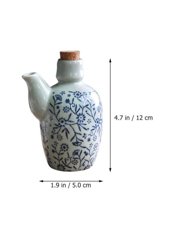 Ceramics Soy Sauce Dispenser with Cork Stopper Vintage Japanese Style Olive Oil Bottle Vinegar Cruet Liquid Condiment Pot for Kitchen Cooking