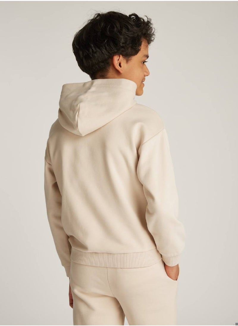 Kids' Signature Tape Logo Hoodie - Cotton, Beige