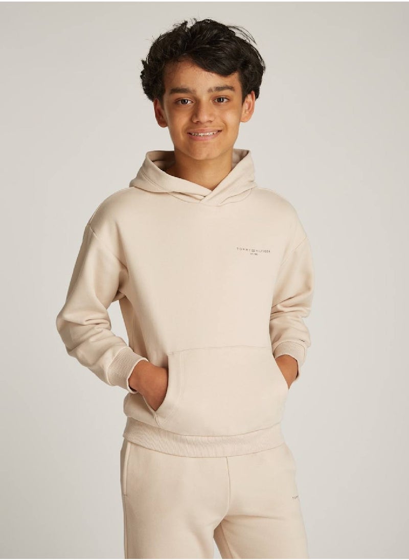 Kids' Signature Tape Logo Hoodie - Cotton, Beige