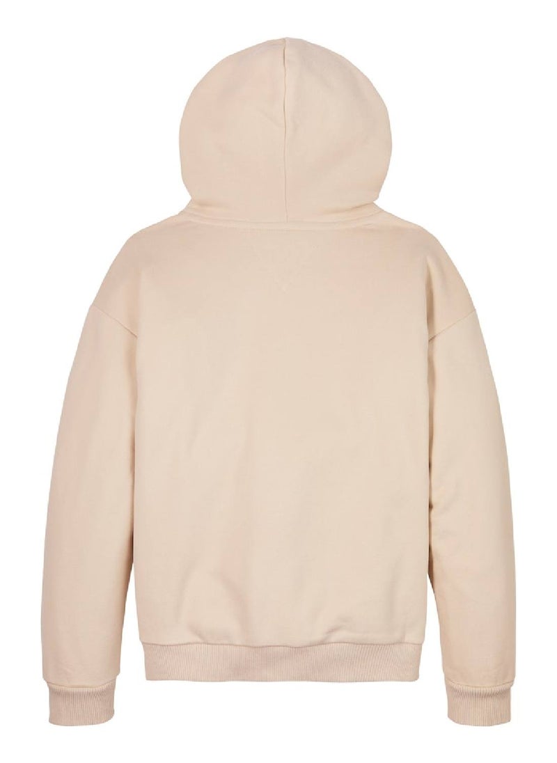 Kids' Signature Tape Logo Hoodie - Cotton, Beige