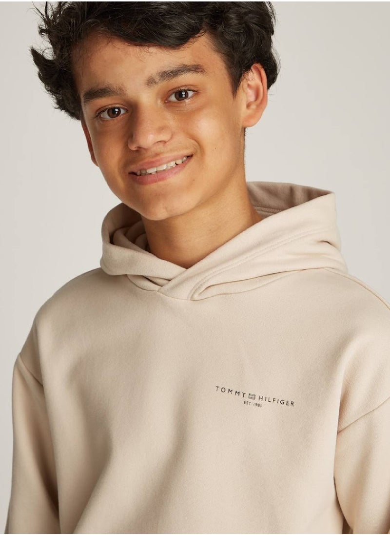 Kids' Signature Tape Logo Hoodie - Cotton, Beige