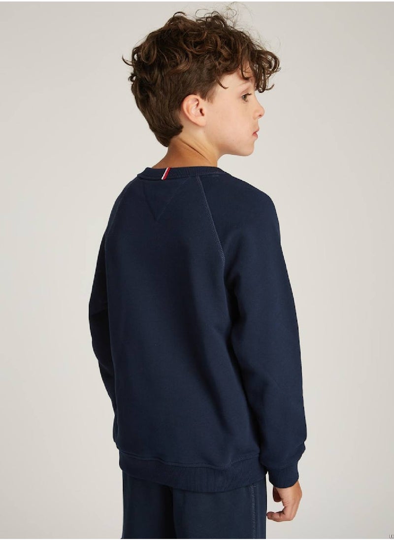 Kids' Monotype Logo Sweatshirt - Cotton, Blue