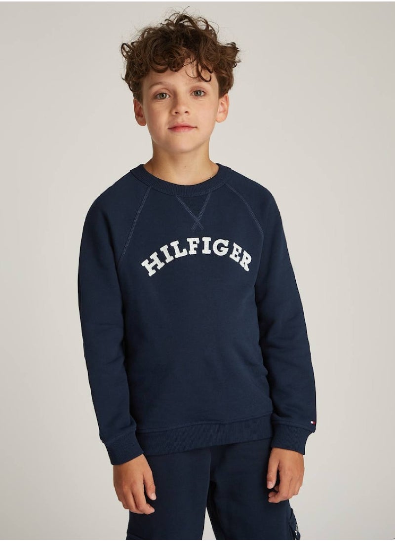 Kids' Monotype Logo Sweatshirt - Cotton, Blue