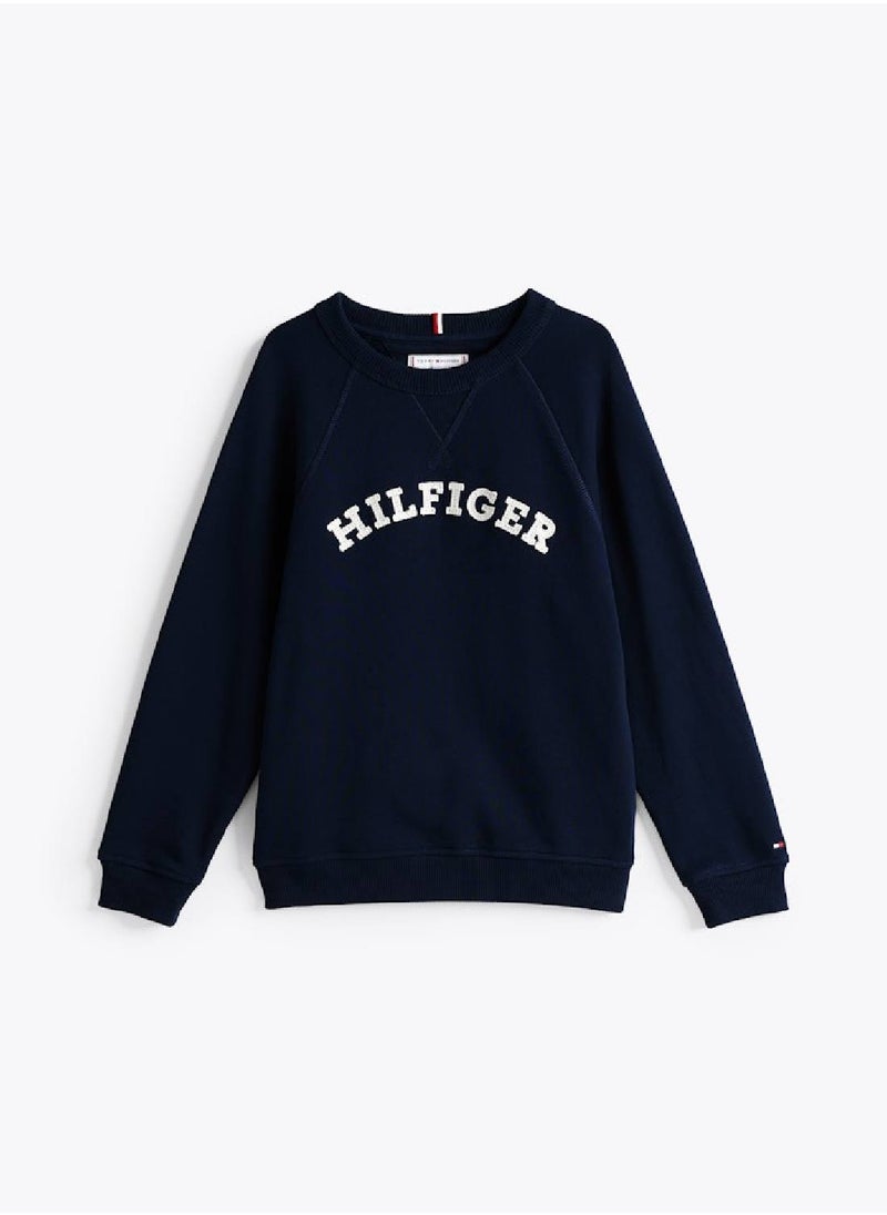 Kids' Monotype Logo Sweatshirt - Cotton, Blue