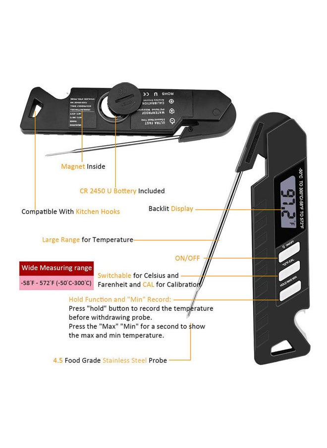 Digital Waterproof Instant Read Meat Thermometer with Bottle Opener for Grill r Cooking Purple