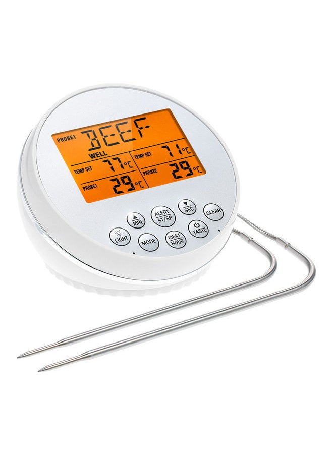 Digital Meat Thermometer with 2 Probes LCD Backlight Display Auto Shutdown Countdown Timer Alarm Smart Cooking Thermoters for Barbeque Grill Oven Kitchen Grey u0026 White 22.5*8*18.5cm